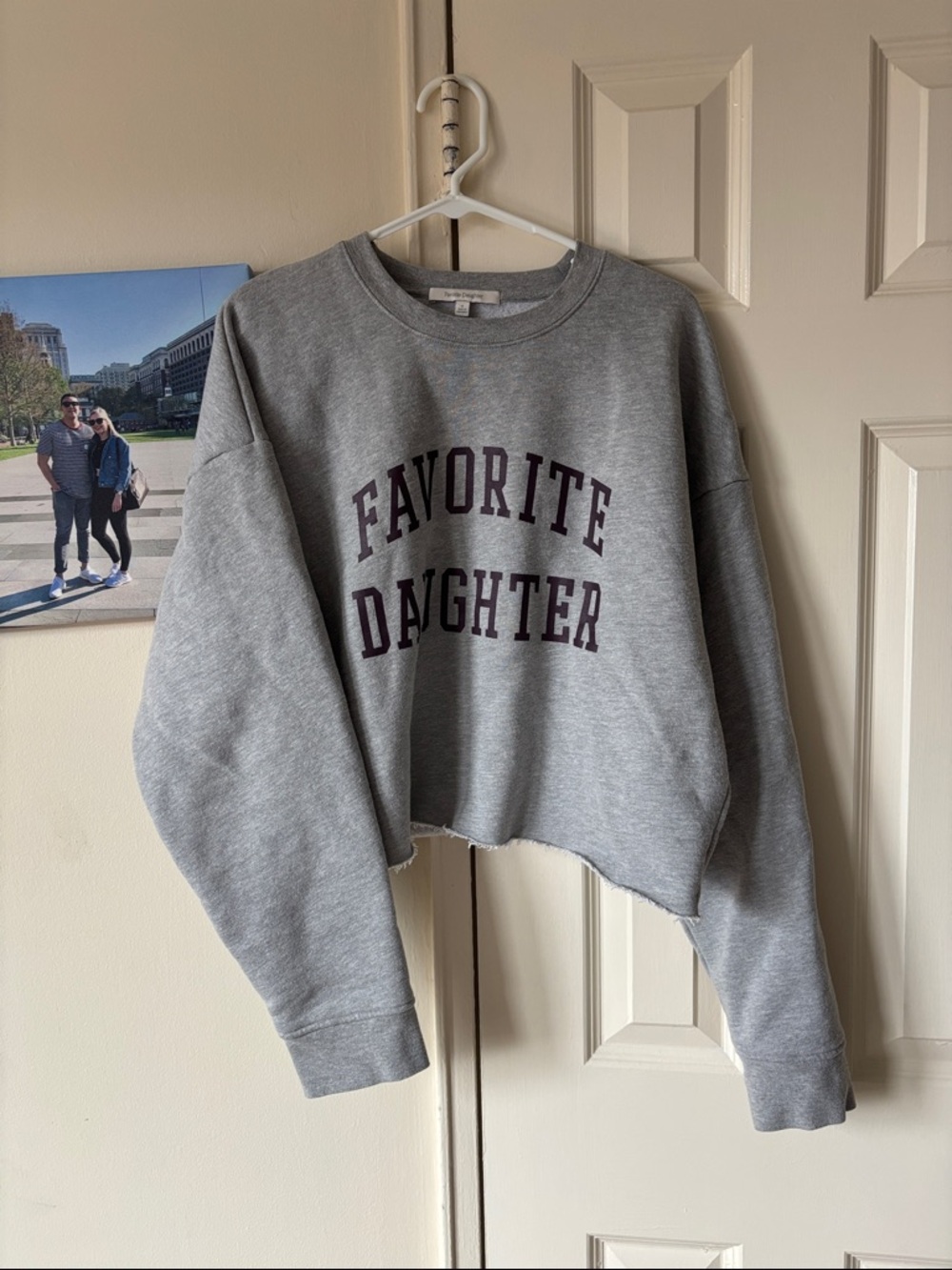 Favorite Daughter Gray Cropped Collegiate Crewneck (M)